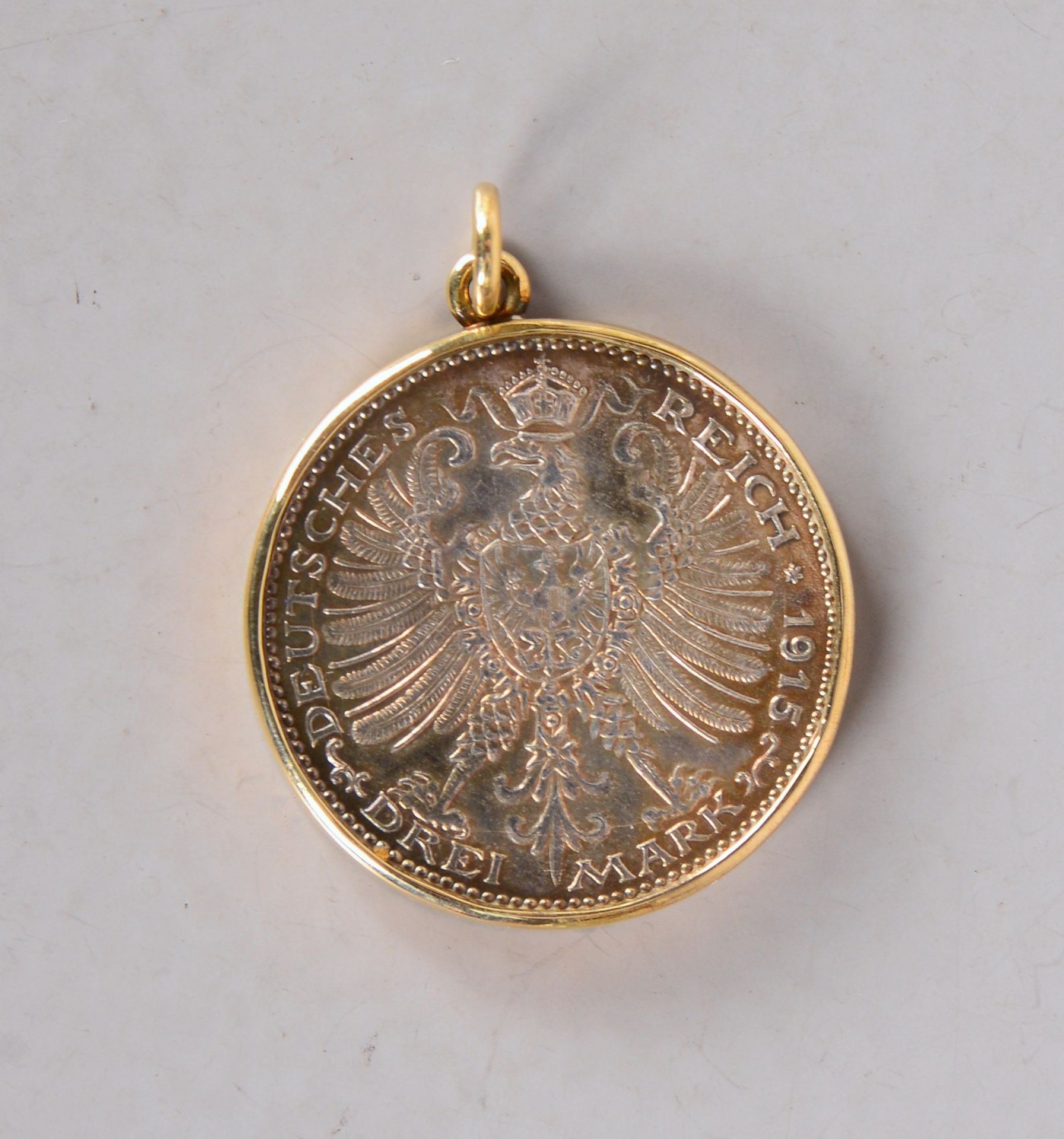 Silberm&uuml;nze, &#039;3 Mark - Deutsches Reich 1915&#039;, M&uuml;nze in 585 Goldfassung (punz.) - Image 2 of 2