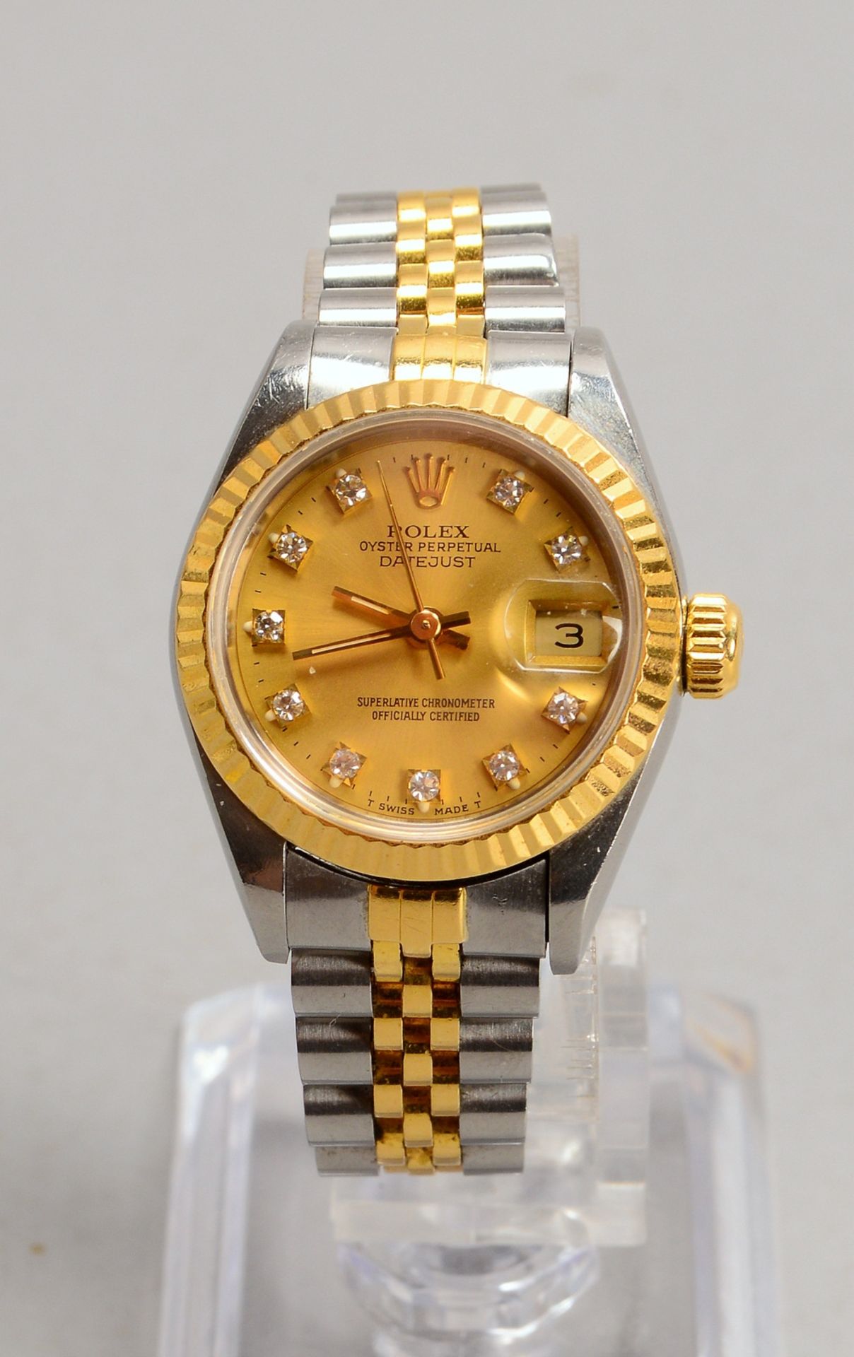 Damenarmbanduhr, Rolex Oyster Perpetual Datejust, Automatik, Stahl-/Goldgehaeuse, goldfarbenes Ziff