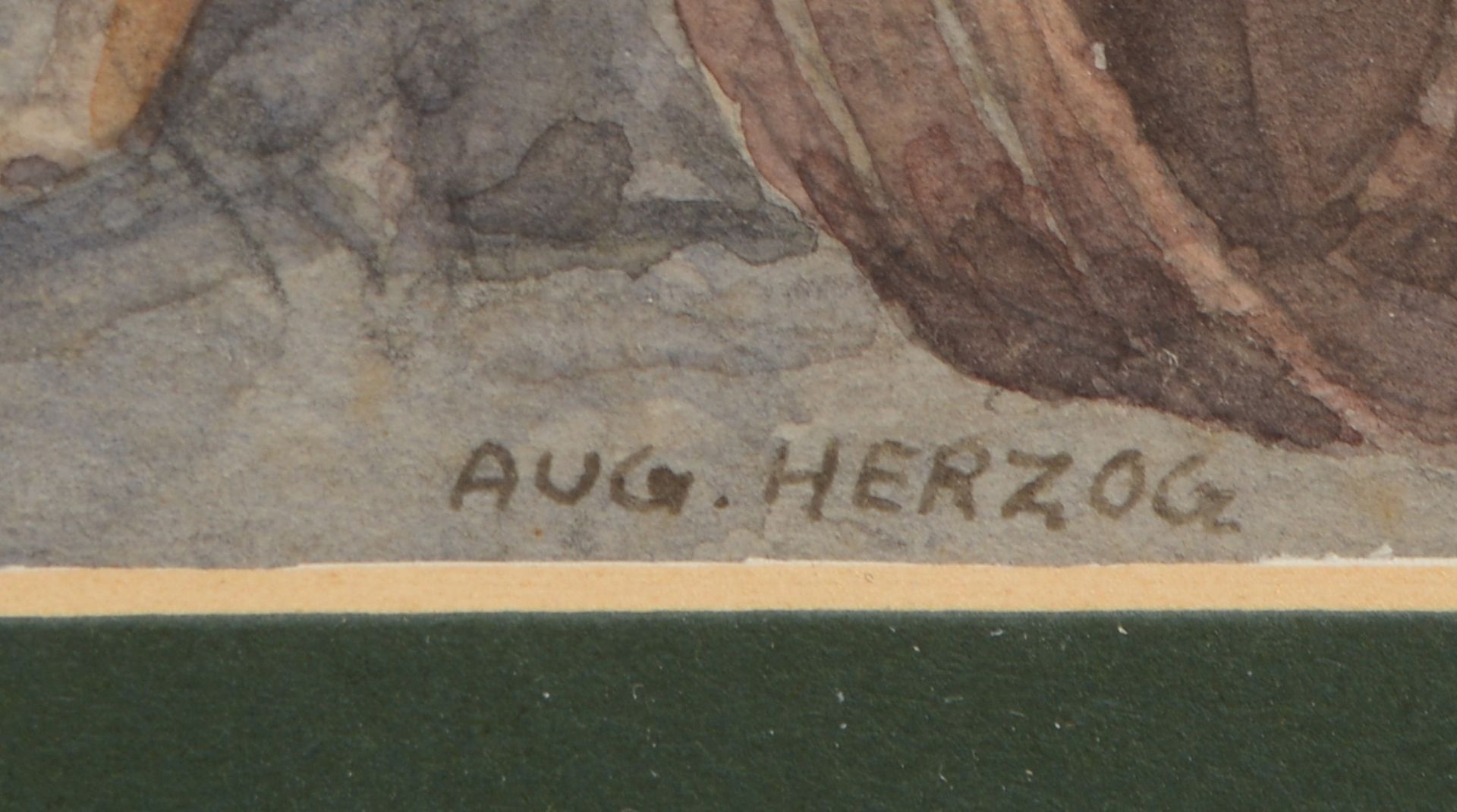 Herzog, August, &#039;Zwei Musiker in Stra&szlig;engasse&#039;, Aquarell, sign., hinter Glas - Image 2 of 2
