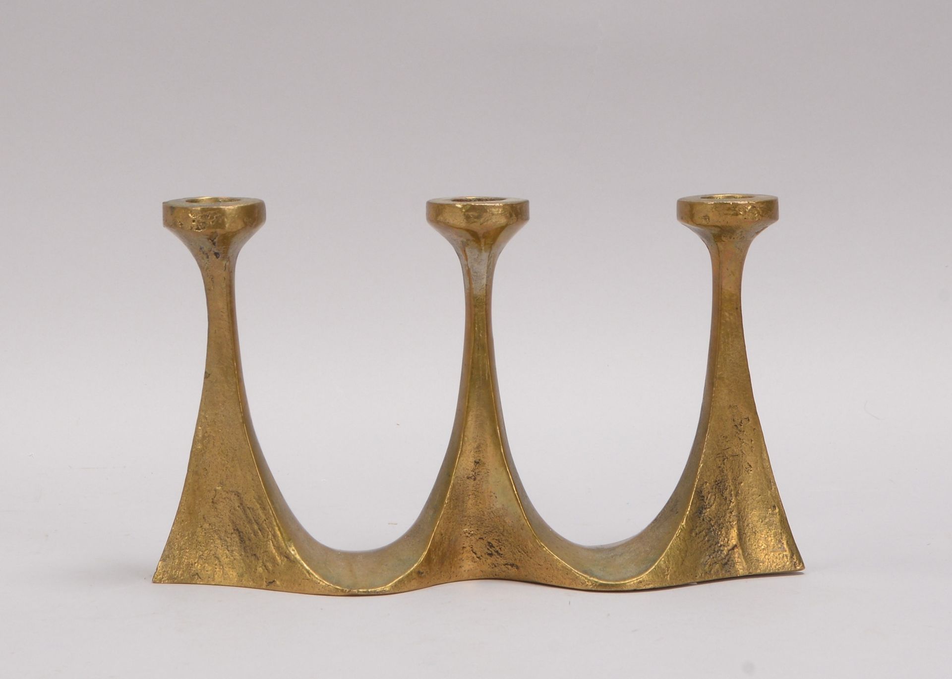 Harjes, Tischkerzenleuchter, Bronze, 3-flammig; H&ouml;he 15,5 cm, Breite 26 cm