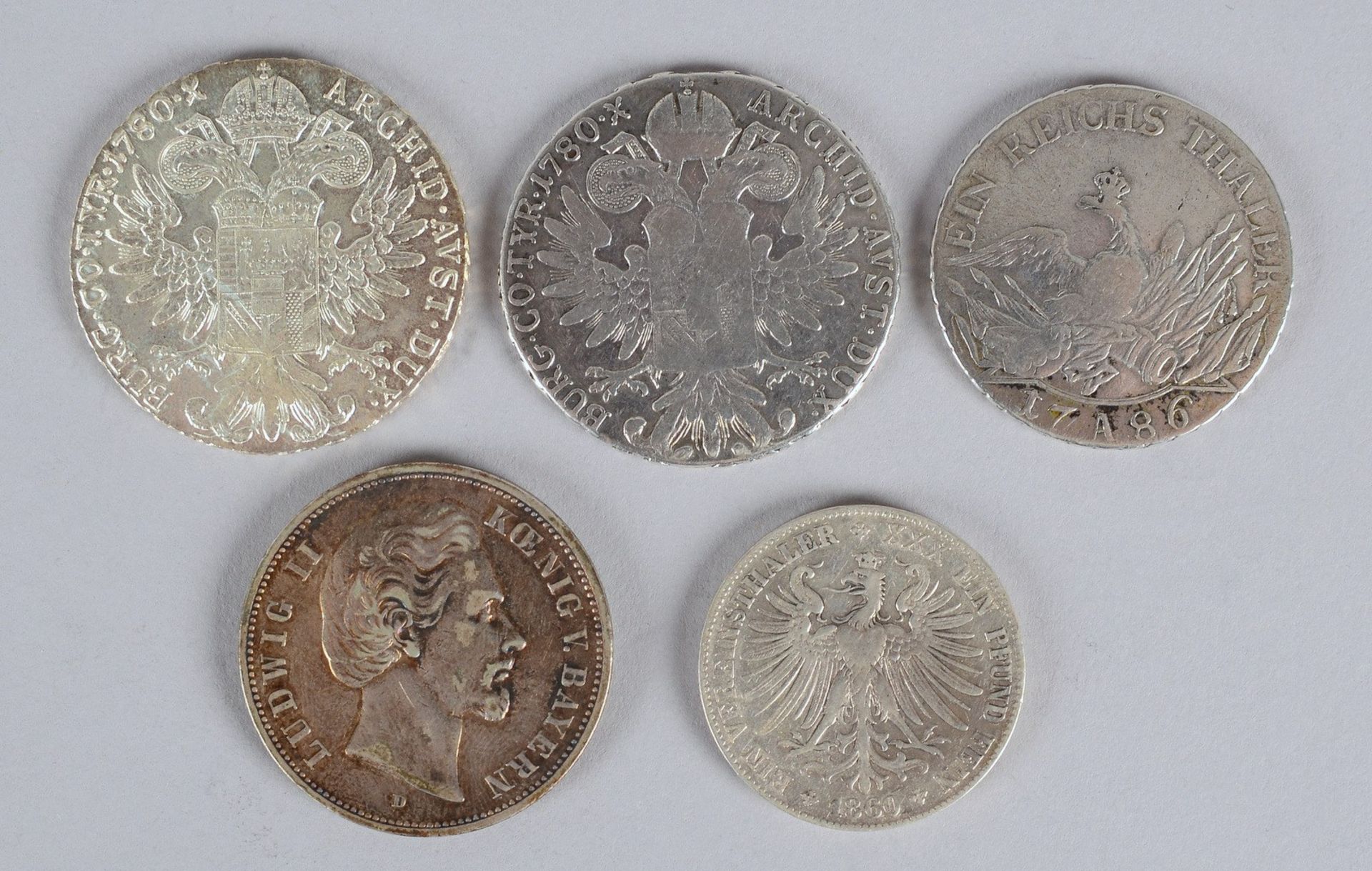 5x Silbermünzen (18./19. Jh.): 4x untersch. 'T(h)aler'/1x '5 Mark Deutsches Reich' - Bild 2 aus 2