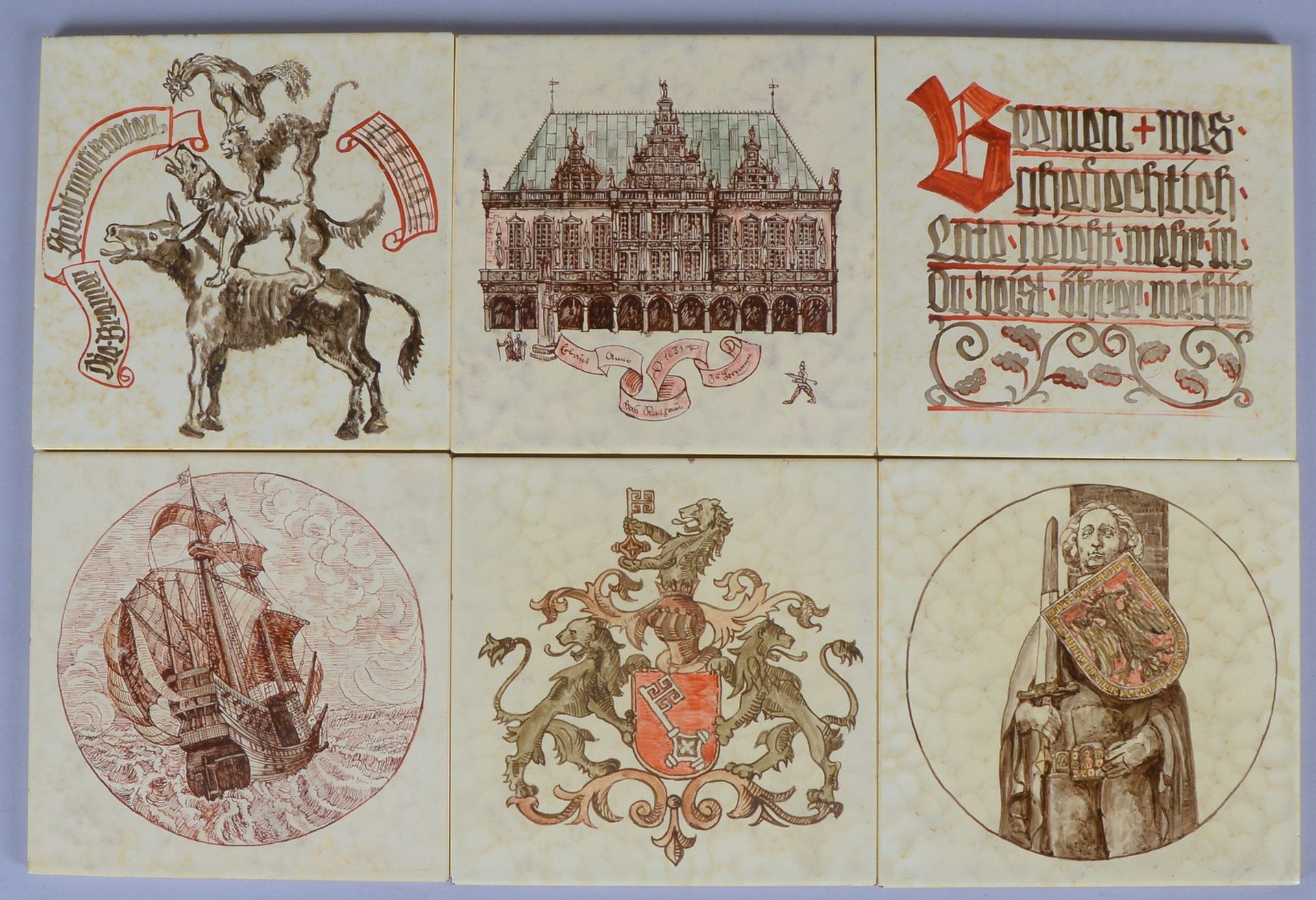 Bremensien: Villeroy &amp; Boch/D&auml;nischburg, 6 Fliesen/Kacheln, &#039;Bremer Motive&#039;
