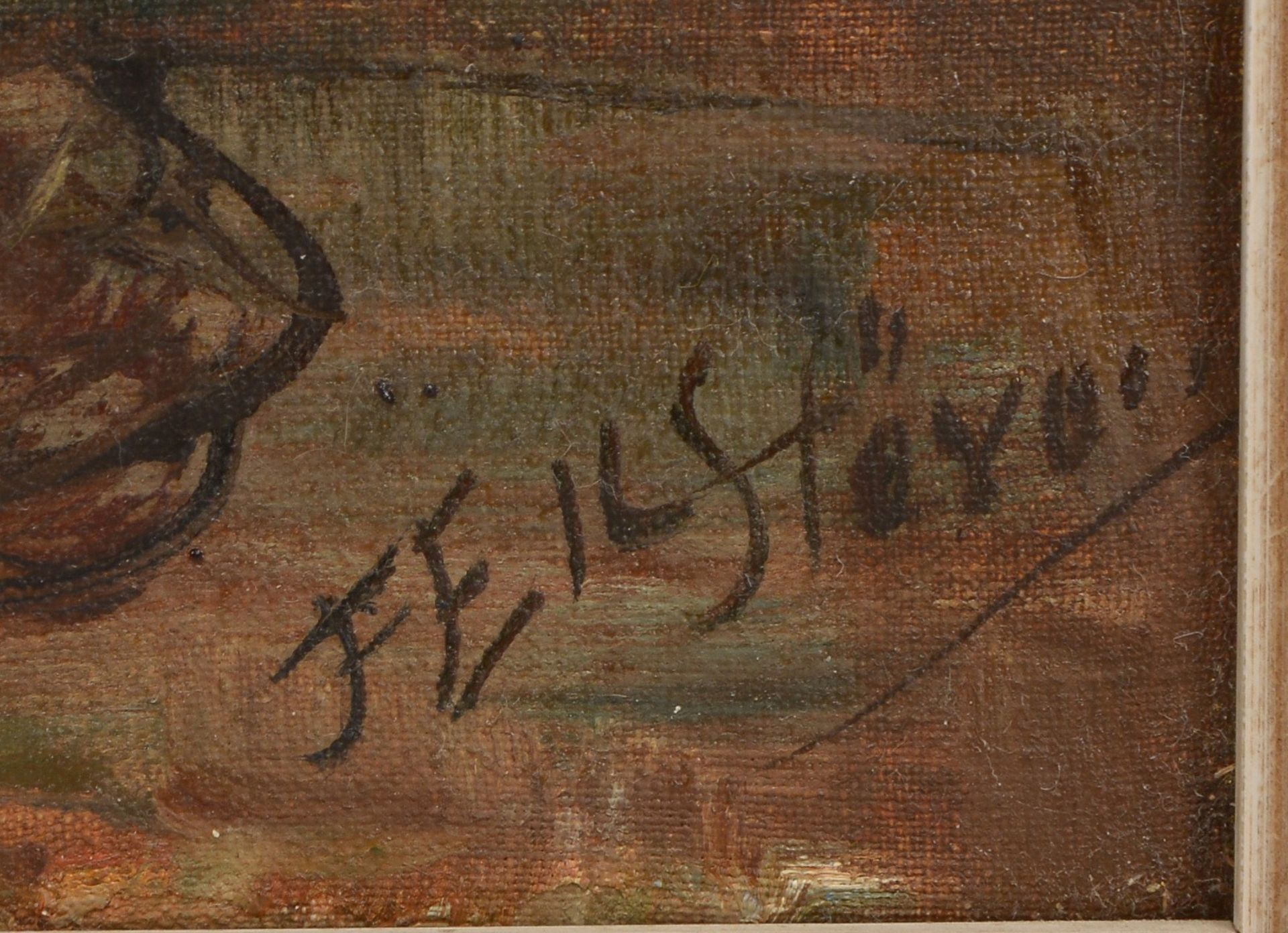 St&ouml;ver, Feil, &#039;Netze flickender Fischer&#039;, &Ouml;l/Lw, unten re. sign.; Bildma&szlig;e - Image 2 of 2