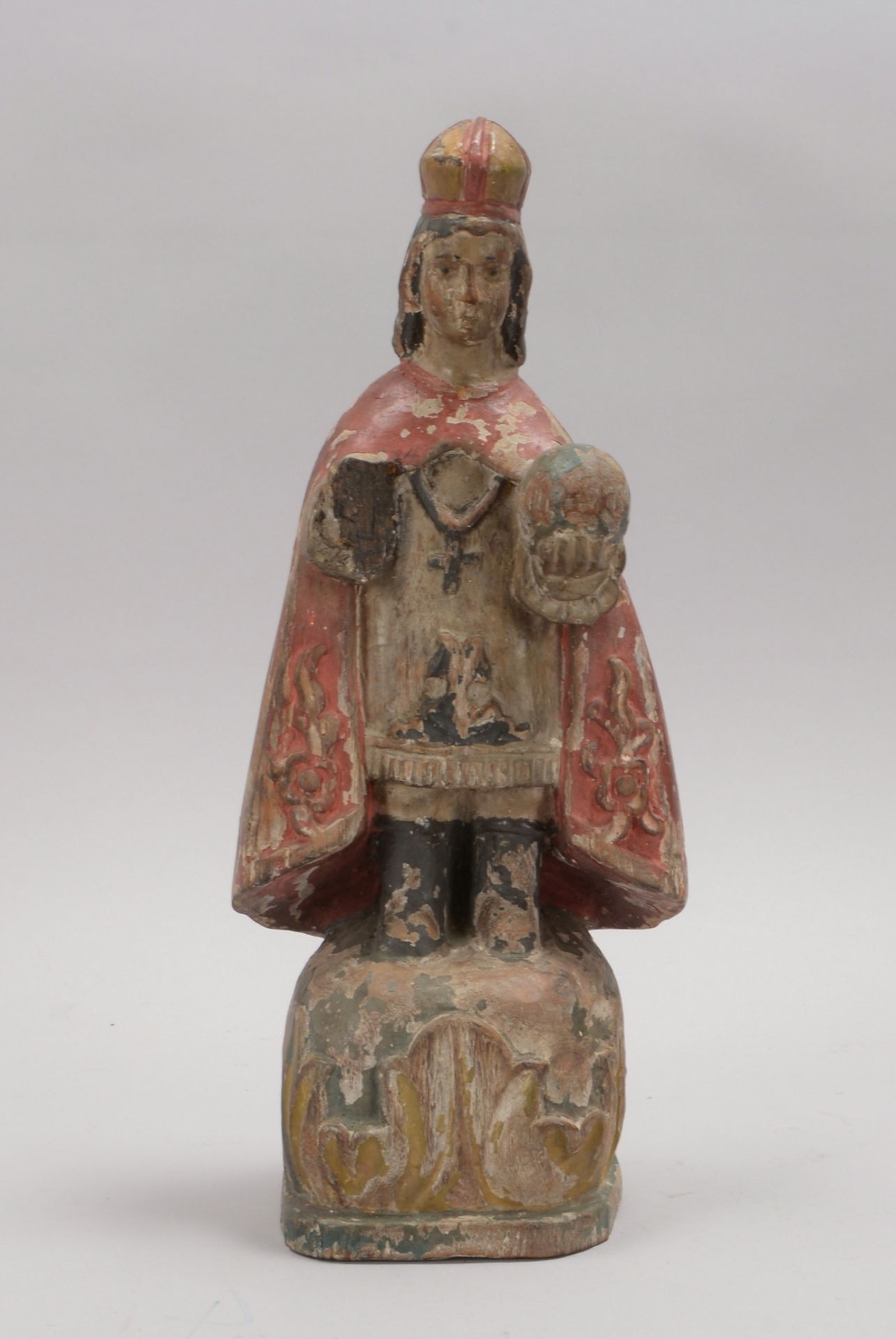 Antike Holzfigur, &#039;Heiligendarstellung&#039;, Reste von Farbstaffierung; H&ouml;he 39,5 cm