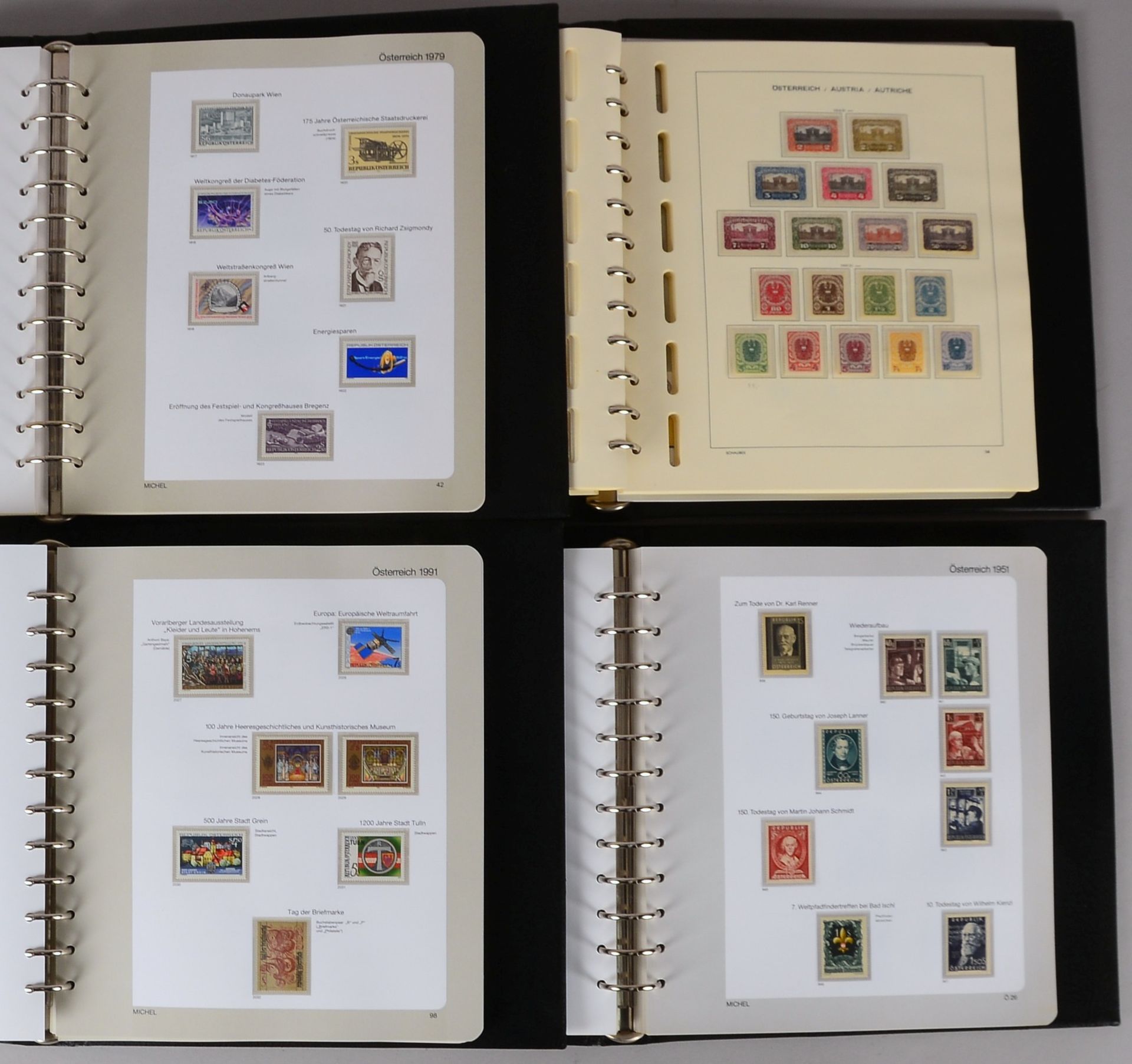 Briefmarken, 'Österreich', ab 1908 - 1998: überw. postfrisch; in 4x Schaubek-Alben