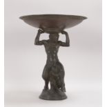 Tischaufsatz, Bronze, fig&uuml;rl. gestalteteter Schaft mit aufliegender Schale - schwere Ausf.