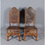 2 antike Hochlehner (Portugal), Rückenlehne/Sitzfläche in gepr. Leder, mit gr. Ziernägeln 
