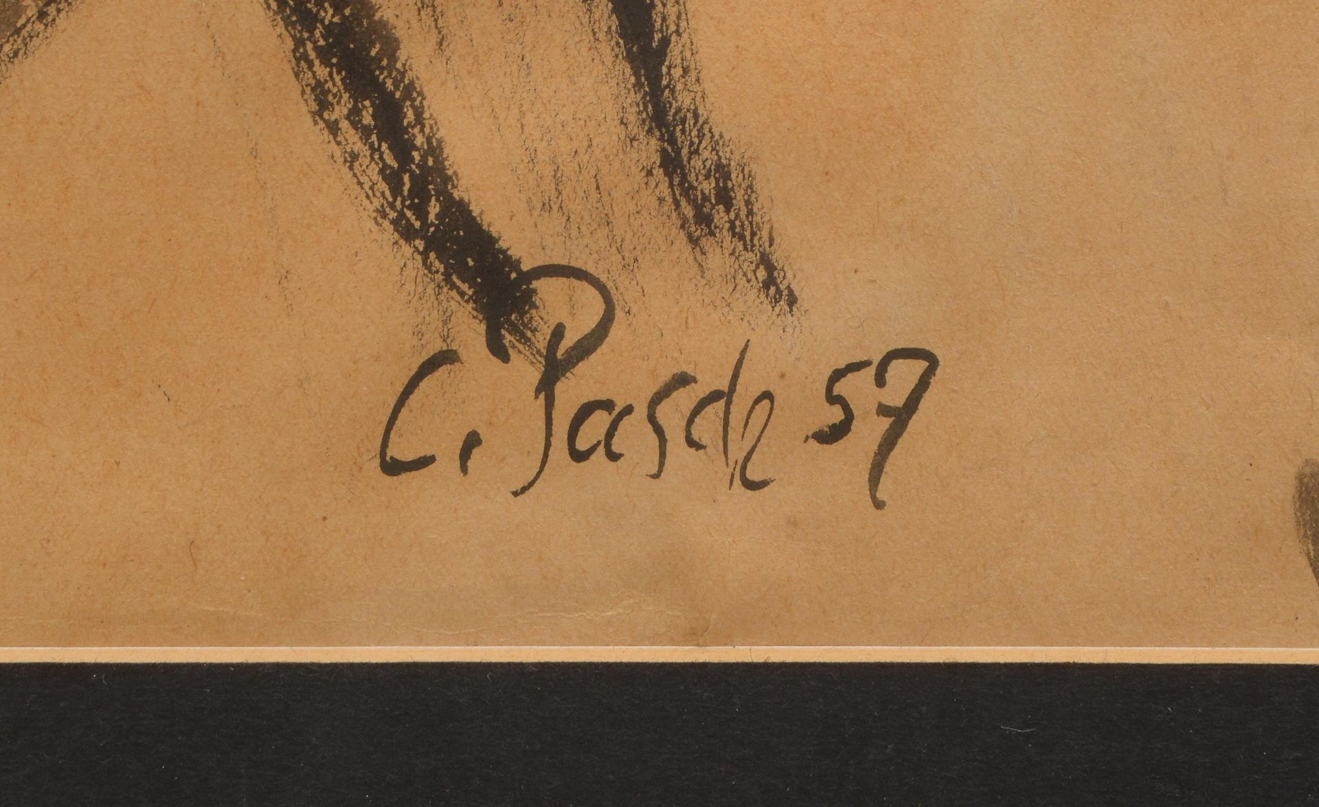 Pasch, Clemens, 'Weibl. Rückenakt', Tusche auf Papier, sign./dat., unter PP hinter Glas - Bild 2 aus 2