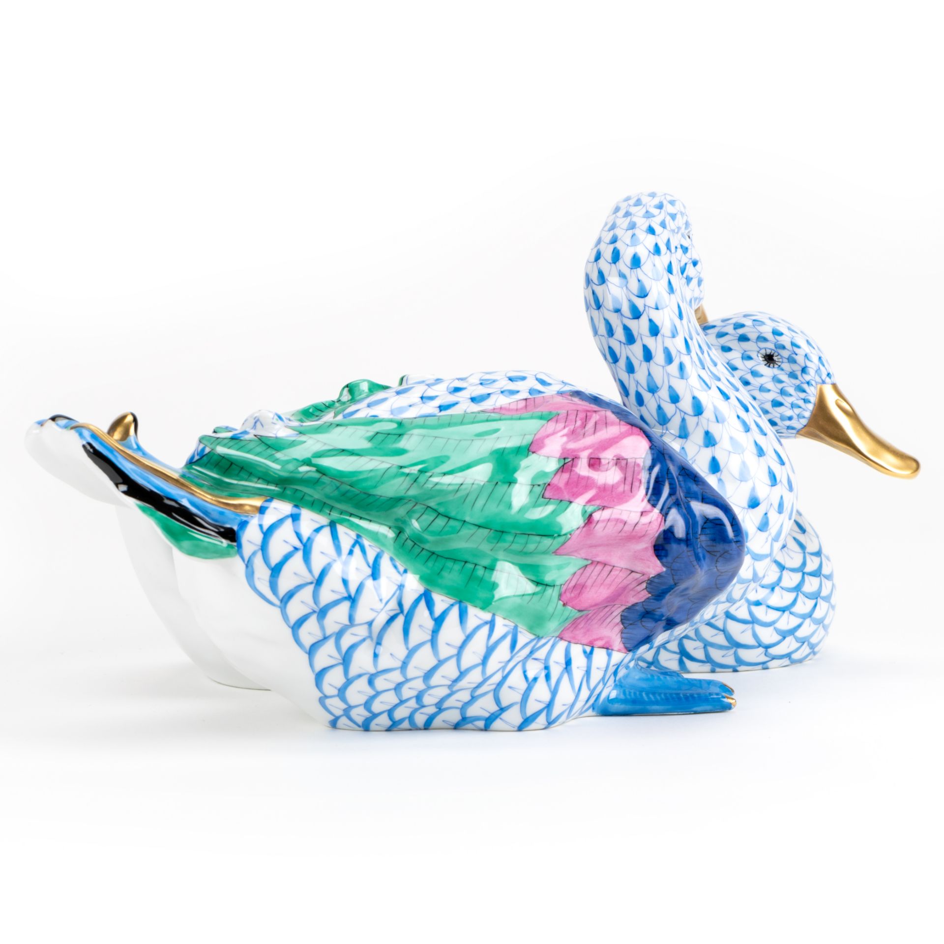 Herend Tierfiguren Entenpaar im 'Fischnetz-Dekor' - Bild 3 aus 3