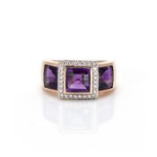 Damenring mit Amethyst- und Brillantbesatz