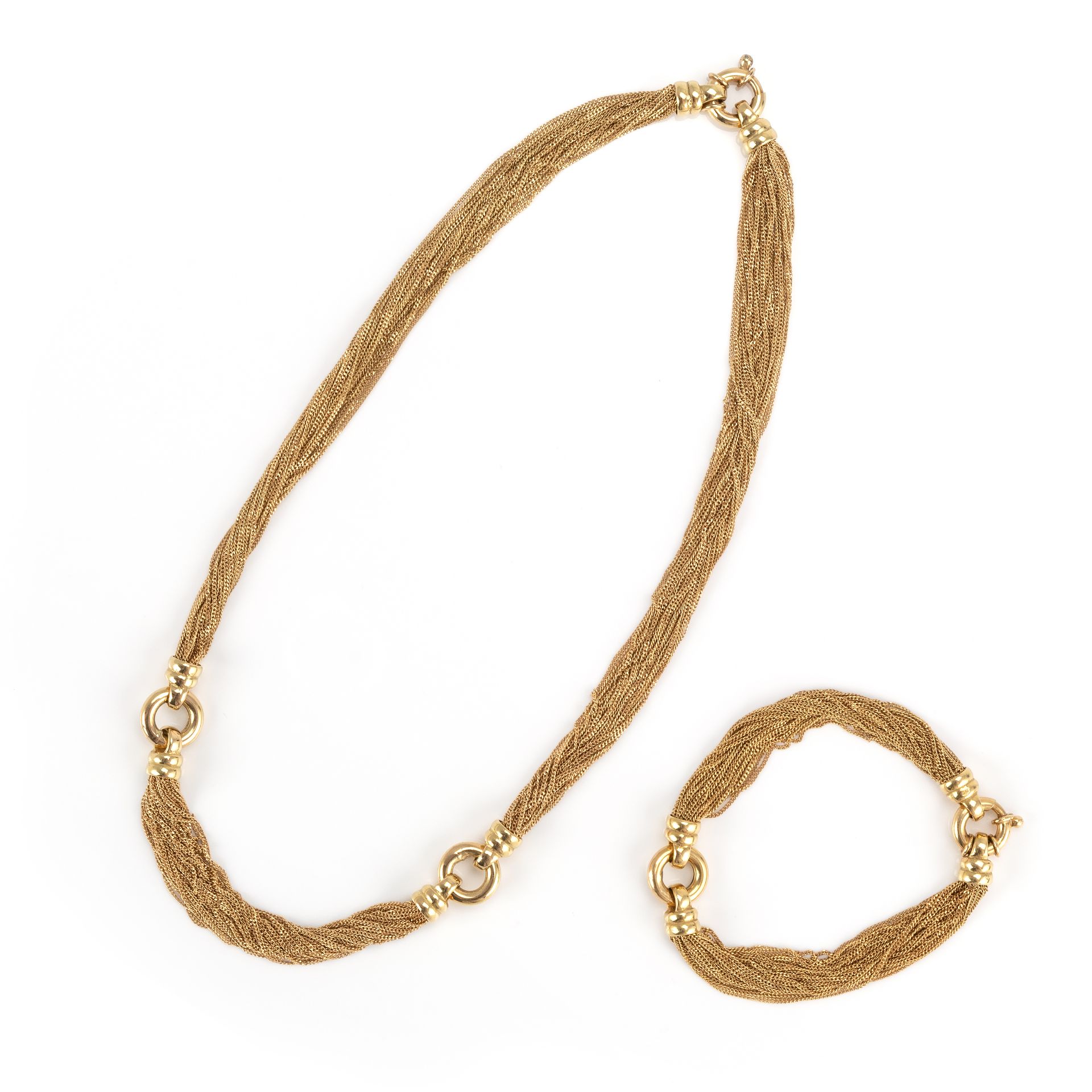 Collier und Armband mit feinen Goldsträngen