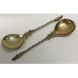 A pair of Victorian silver gilt spoons. By Charles Boyton. London 1876. Approx. 126 grams. Est. £160