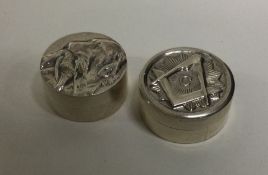 A small silver Masonic pill box together with anot