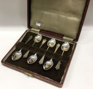 A boxed set of six silver coffee spoons. Sheffield