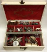 A collection of watch keys, brooches etc. Est. £30