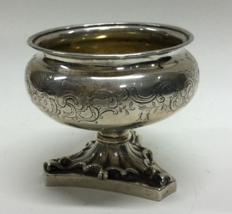 A Victorian engraved silver salt. London 1841. By Joseph Angel. Approx. 96 grams. Est. £80 - £120.