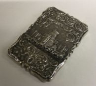 A Victorian silver castle top card case depicting Windsor Castle. Birmingham 1851. By Edward