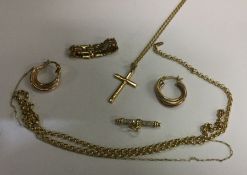 A collection of 9 carat necklaces, ear pendants et