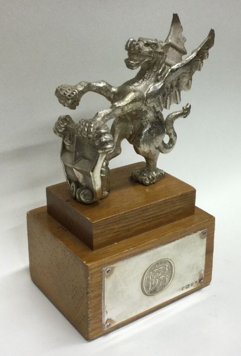 A rare silver cast model of the ‘Queen’s Beast’ on wooden base. London 1973. Approx. 377 grams gross - Image 2 of 2