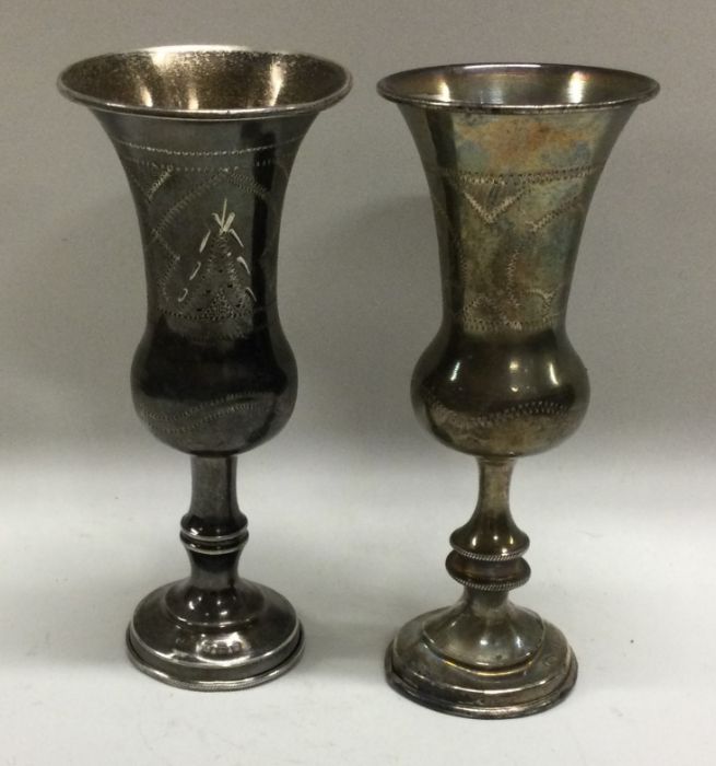 JUDAICA: A fine pair of silver Kiddush cups/goblets. Birmingham 1919. By James Rose. Approx.55