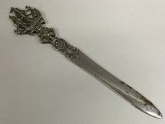 A fine Dutch silver letter opener pierced with ships, bearing import marks. Approx. 41 grams.