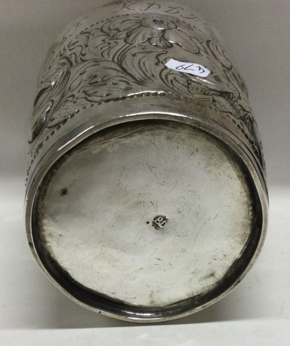 A large early 18th Century chased silver beaker. Maker’s mark only to base. Approx. 120 grams. - Image 3 of 3