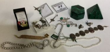 A malachite box together with silver and other cos