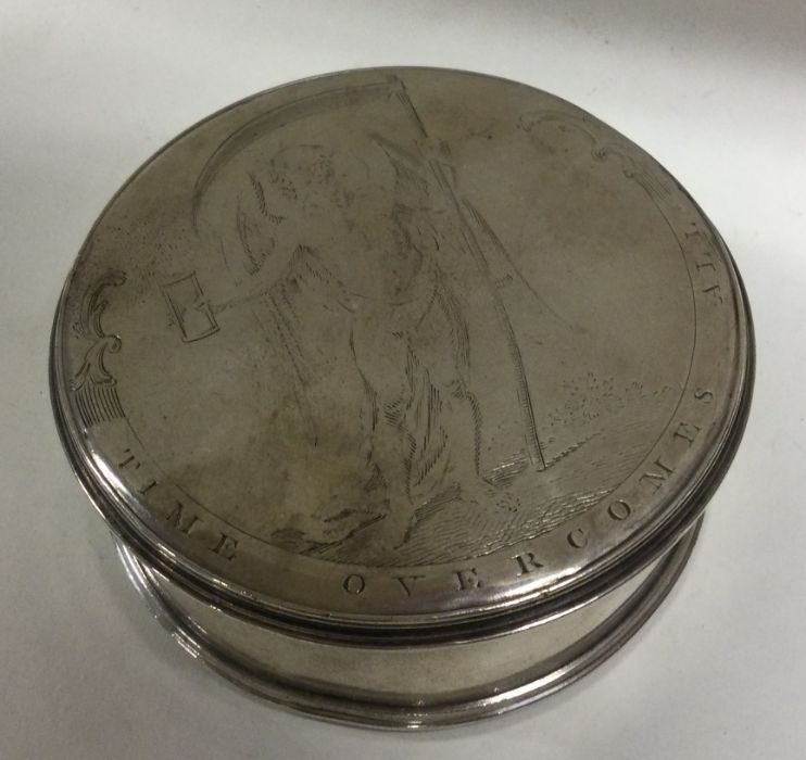 A rare mid-18th Century snuff box with pull off lid and engraved decoration of a man with wings. - Image 2 of 3