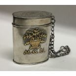 An early 18th Century silver inlaid case with lift off lid and suspension chain with floral