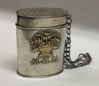 An early 18th Century silver inlaid case with lift off lid and suspension chain with floral