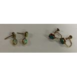 Two pairs of gold mounted opal earrings. Approx. 3