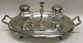 A novelty Victorian silver inkstand. London 1857. By Henry Wilkinson and Co. Approx. 564 grams. Est.