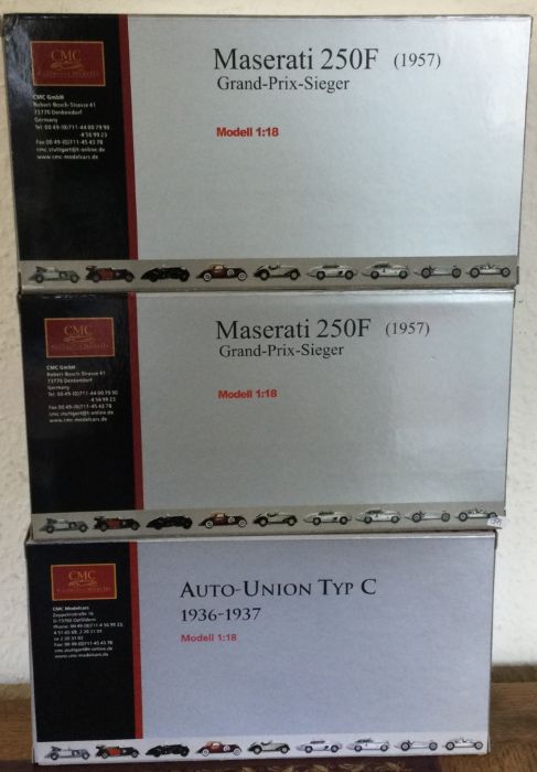 CMC: Three boxed 1:18 scale Maserati model racing