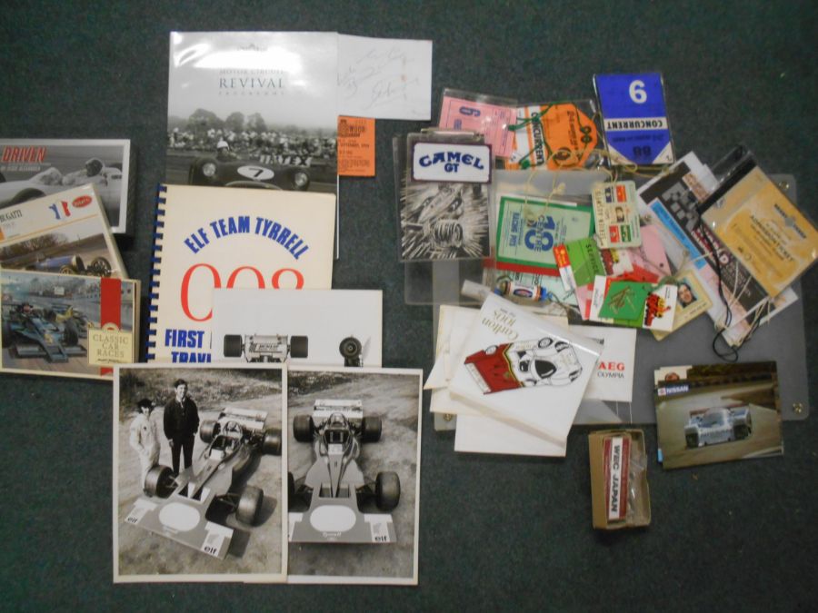 BOOKS: RACING EPHEMERA: A plastic Porsche Danone folder with race admission tickets, stickers, an