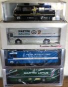 Four 1:24 scale boxed crew buses. Est. £30-£40.