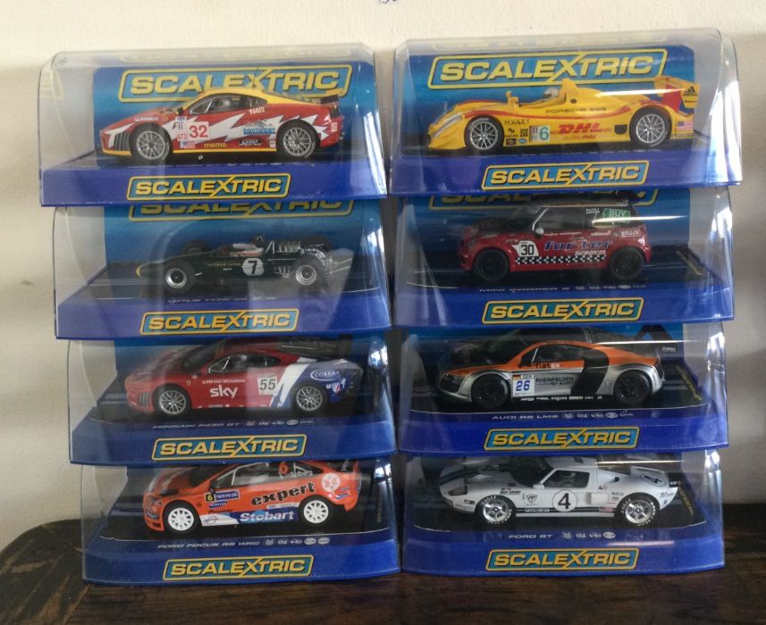 SCALEXTRIC: Eight various boxed model racing cars.