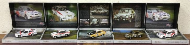 Five British rally legends boxed racing car sets.