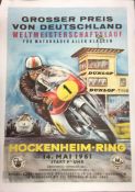 An unframed German canvas mounted 'Hockenheim-Ring