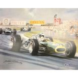 An unframed unmounted motor racing advertising pos