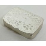 A heavy silver hinged box with engraved decoration. Approx. 20 grams. Est. £20 - £30.