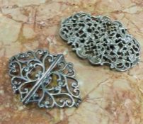 Two silver nurses buckles. Approx. 95 grams. Est.