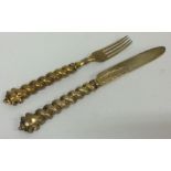 A fine Victorian silver gilt knife and fork christening set. Sheffield 1851. By Aaron Hadfield.