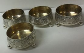 A set of four Victorian salts on feet. Sheffield circa 1870. Approx. 280 grams.