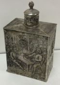 A Continental tea caddy with chased decoration. Approx. 312 grams. Est. £220 - £250.