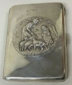 A double sided silver card case embossed with farming scenes. Birmingham 1905. Approx.