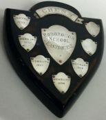 A large silver and wood chess prize presentation plaque. Approx. 274 grams.
