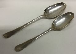 Two Georgian silver bottom marked spoons. London. Approx. 82 grams. Est. £30 - £40.