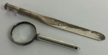 A silver and glass combination magnifier / pencil. London 1903. By Sampson Mordan. Approx. 55 grams.