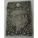 A silver castle top card case depicting Windsor Castle. Birmingham 1903. Approx.
