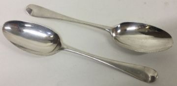 A large pair of 18th Century silver picture back tablespoons. By Robert Hennell. Approx.